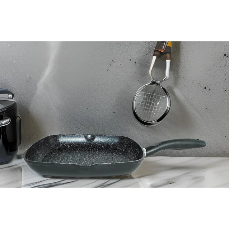Grillpfanne Ø28cm Steakpfanne Bratpfanne Induktion in Schwarz mit Ausläufe – Bild 5