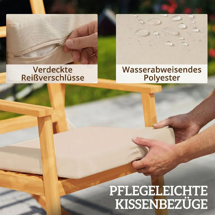 Schaukelstuhl aus Akazienholz Schaukelsessel mit hoher Rückenlehne Kissen bis 160 kg 60 x 89 x 107 cm Beige--Beige--107x60x89cm--YOUDENOVA – Bild 9