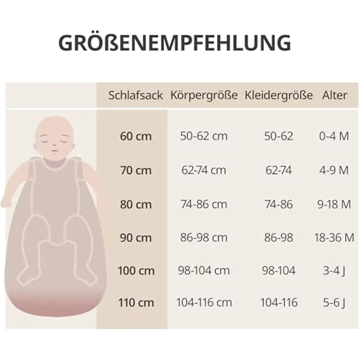 Makian Musselin-Schlafsack, atmungsaktiv und hautsympathisch, beige, Gr. 110 cm, Oeko-Tex Standard 100 zertifiziert – Bild 6
