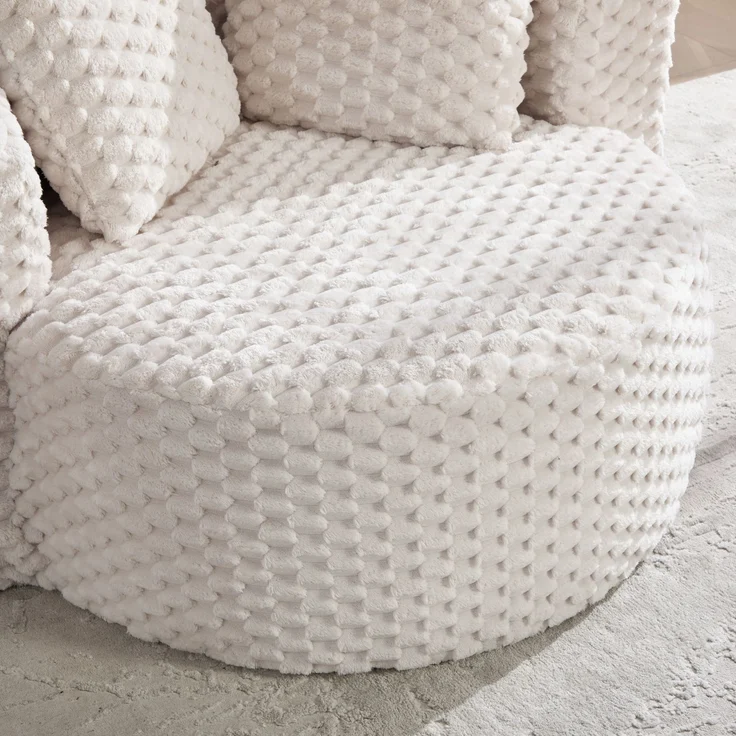 Wohnora-Riesiger knochenloser Schaumstuhl mit Hocker in einer Box, Bequemer plüschiger Kunstfell-Akzentstuhl, Einzelnes Lazy Sofa für Wohnzimmer/Schlafzimmer – Keine Montage erforderlich, Maße: 130×115×103 cm,H 65cm x T 129cm x B 116cm,Beige – Bild 4