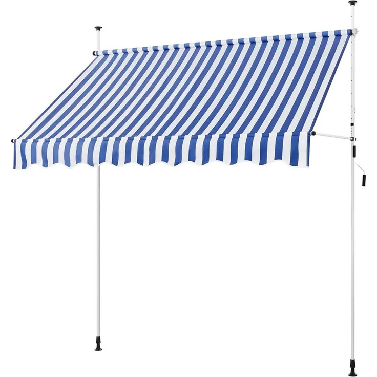 Yaheetech Klemmmarkise mit Handkurbel, höhenverstellbar, wasserabweisende Bespannung, Breite 250 cm, Blau/Weiß