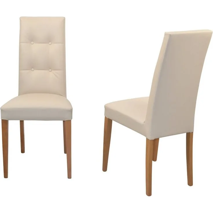 2er-Set Esszimmerstühle mit Kunstlederbezug in Beige – Massivholzgestell Eichefarben