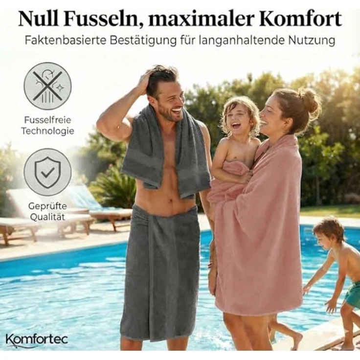 Komfortec 8er Handtuch Set aus 100% Baumwolle, 4 Badetücher 70x140 und 4 Handtücher 50x100 cm, Frottee, Weich, Towel, Groß, Anthrazit Grau/Blütenrosa – Bild 8