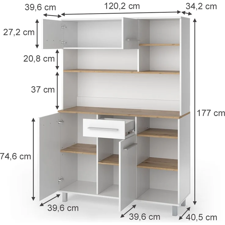 Küchenbuffet Pure Weiß/Artisan-Eiche 120.2 x 177 cm Vicco – Bild 2