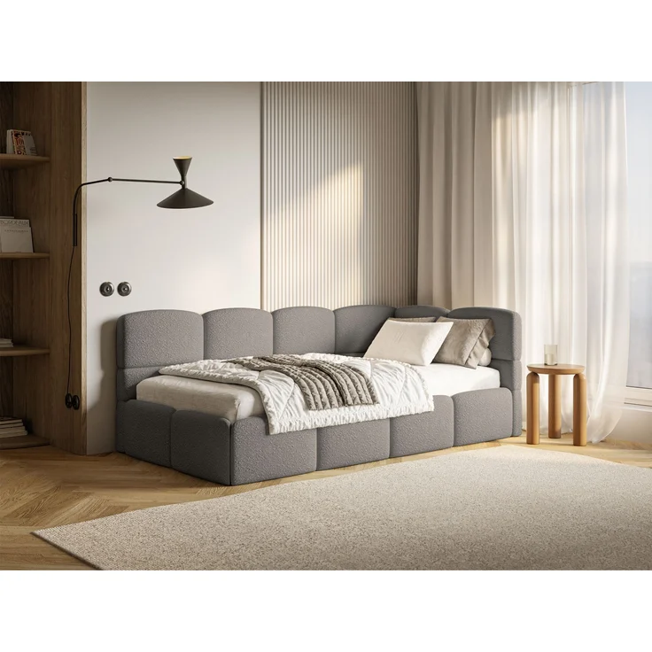 Selsey 'Cloudy' Jugendbett rechts, Matratze & Rausfallschutz, Bouclé Grau, 90x200 cm – Bild 9