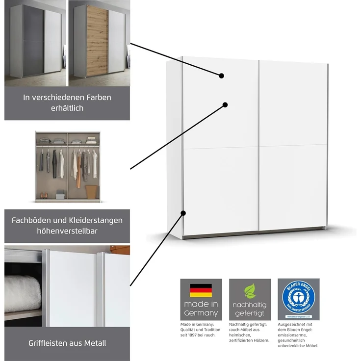 rauch Schwebetürenschrank Kleiderschrank Schrank Garderobe SATURN mit 3 Ausstattungsvarianten 3 verschiedene Ausstattungsvarianten Griffe aus Metall MADE IN GERMANY – Bild 4