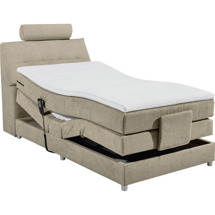 PALERMO 2 Boxspringbett 120x200 elektrisch verstellbar, Sand - Bequemes Einzelbett mit dekorativer Steppung & Komfortschaum Topper - 120 x 127 x 234 cm (B/H/T) – Bild 2