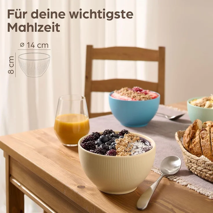 Praknu Müslischale Müslischalen Set - Keramik Bunt - 6er Schalen Set - Große Müsli, Keramik, (6er Set, 6-tlg), Mikrowellengeeignet - Müsli Snackschale Schüsseln – Bild 2