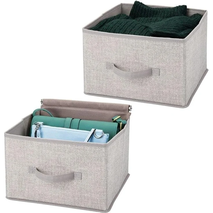 Aufbewahrungsbox mDesign Stoffbox mit Griff Kunstfaser 2er Set hellgrau/leinen – Bild 1