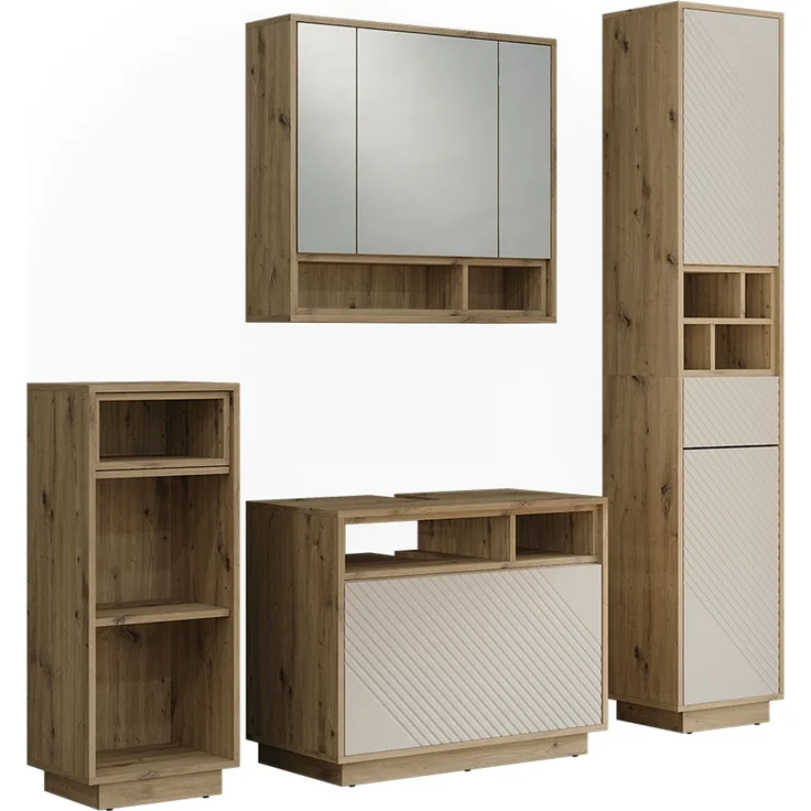 Badmöbel-Set Beatrice Cashmere/Artisan-Eiche 4-teilig Vicco – Bild 1