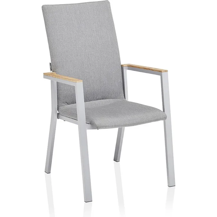 Kettler Stapelsessel Rasmus Alu mit hoher Rückenlehne silber/Sunbrella® flanelle mit Teak Stapelstuh