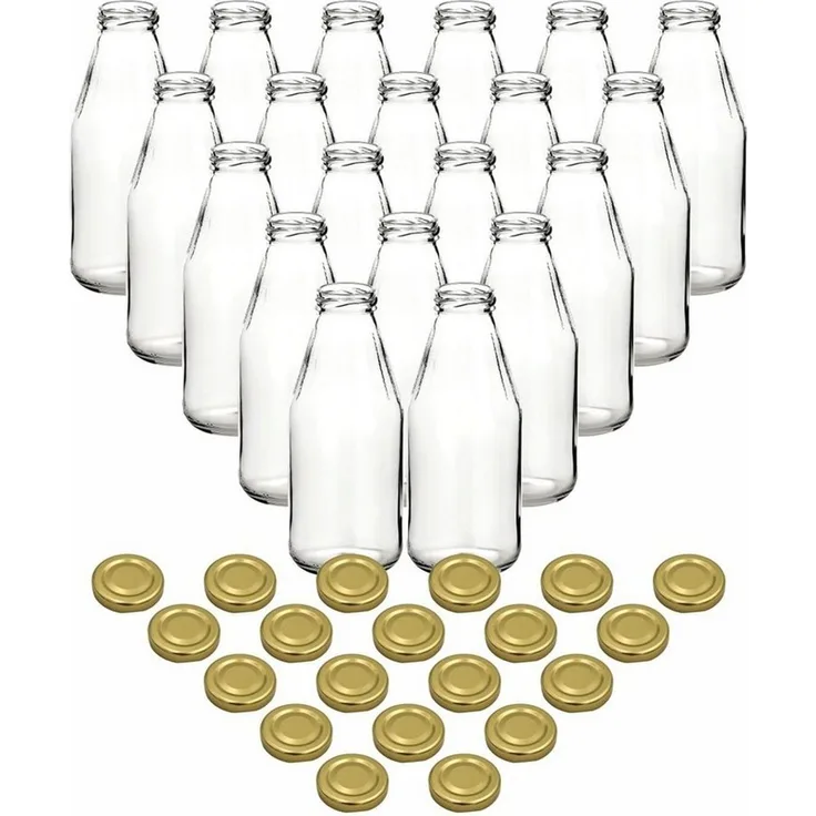 gouveo Trinkflasche Saftflaschen 500 ml mit Schraub-Deckel - Kleine Flasche 0,5 l, 20er Set, goldfarben