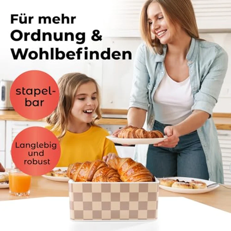 Lumaland Brotkasten Karo-Design 10l beige/weiß mit Bambusdeckel – Bild 9