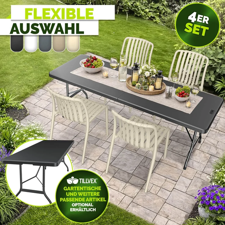 tillvex® Gartenstühle 4er Set Stapelbar Wetterfest | Outdoor Stühle bis 120kg belastbar | Gartenstühle Outdoor | Terrassenstuhl Gartenmöbel Balkon Garten Terrasse – Bild 8