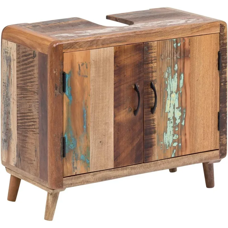 Waschbeckenunterschrank Kalkutta II, 70x60 cm - Recyceltes Holz, Mehrfarbig, Retro-Design