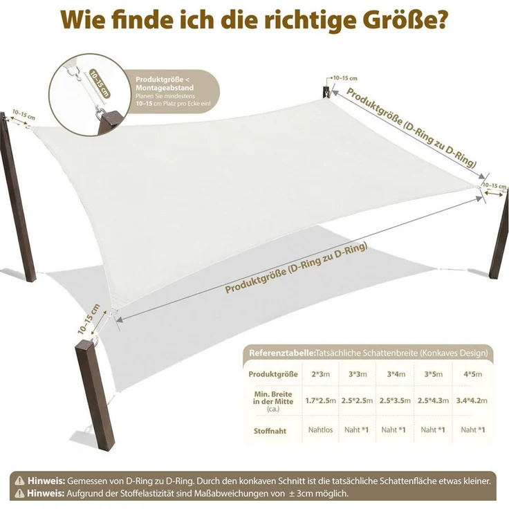 Sekey Sonnensegel Wasserdicht Rechteckig Sonnenschutz UV Schutz Balkon Terrasse Garten, BxT: 200 x 300 cm, Creme – Bild 3