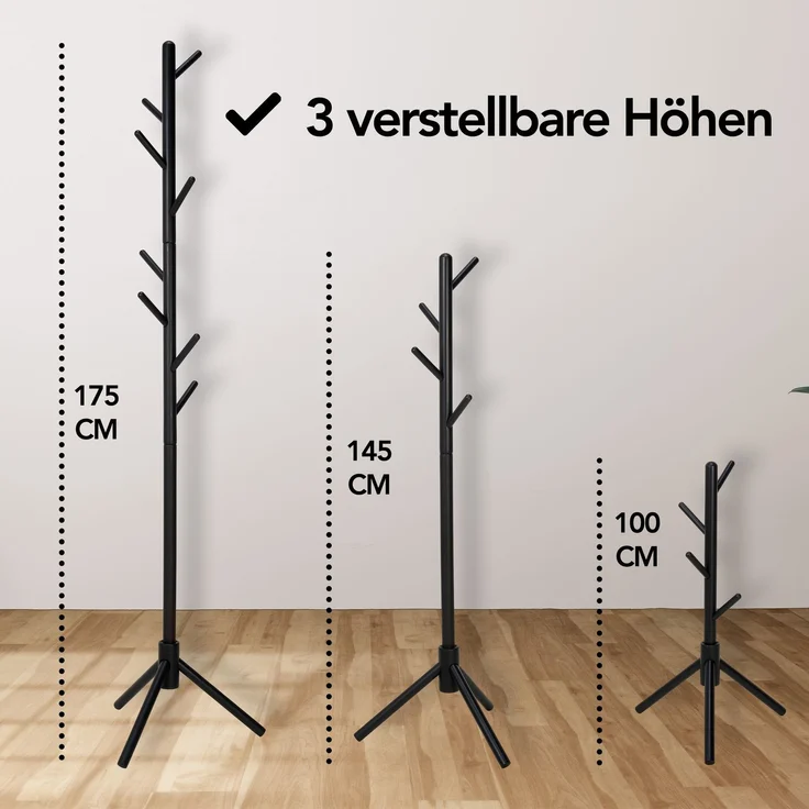 Brixy Garderobenständer - Stehgarderobe - 8 Haken - 175 cm - Garderobenständer Holz - Garderobenständer - Schwarz – Bild 6