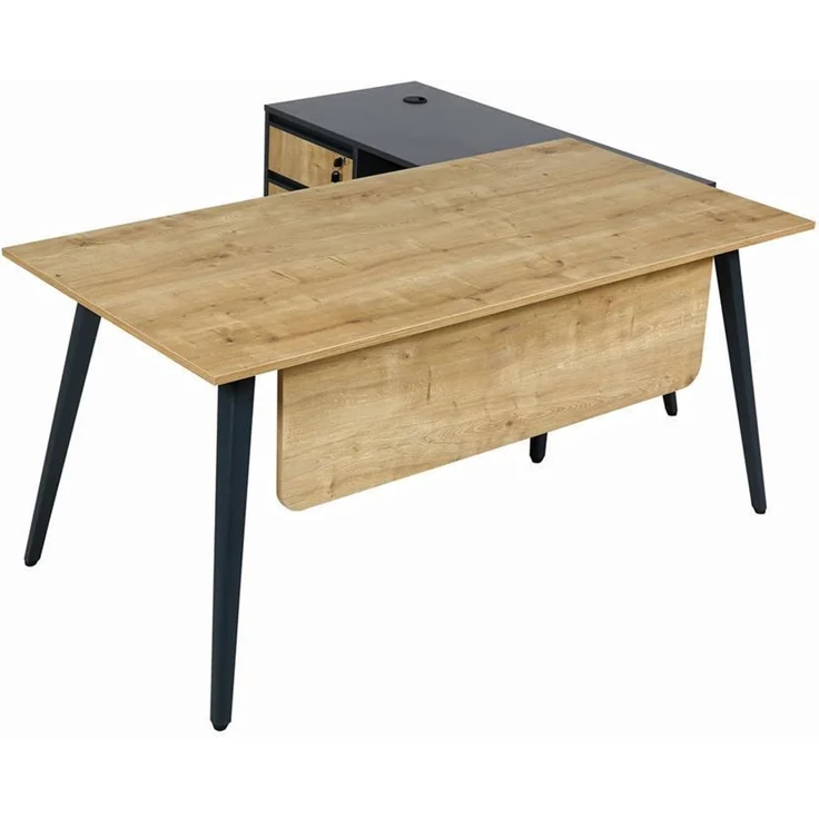 Schreibtisch Shift, 160 cm, inkl. Anbau rechts o. links montierbar, Saphir Eiche Dekor/Anthrazit – Bild 9