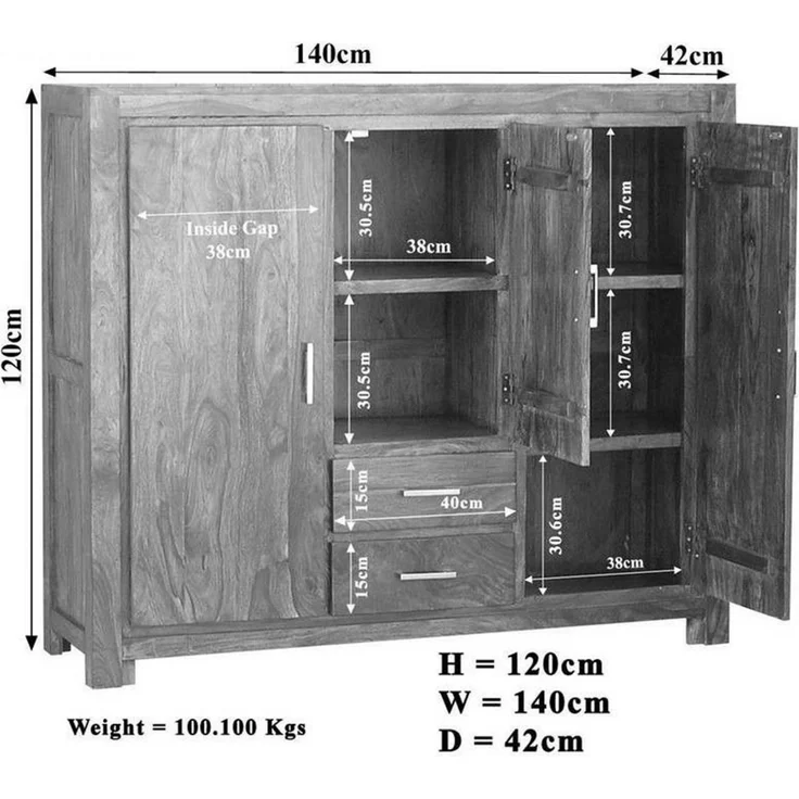 Highboard Sheesham 140x42x120 life honey lackiert METRO LIFE #124 – Bild 5
