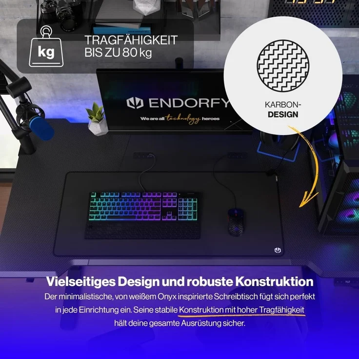 Endorfy Atlas L Electric - Sitz-Steh-Schreibtisch - elektrische Höhenverstellung - schwarz - schwarzer Fuß – Bild 2
