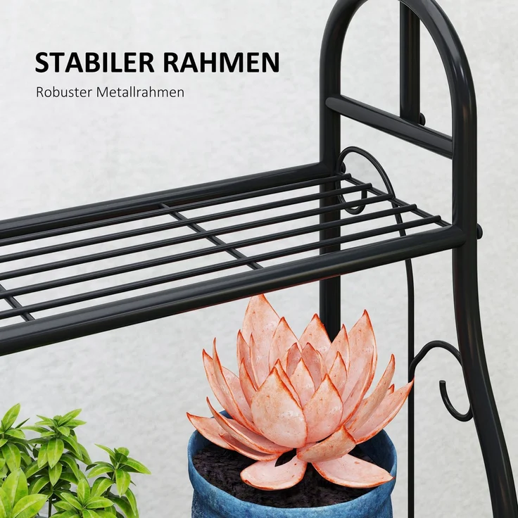 Outsunny Pflanzenständer, Metall, Schwarz, 75L x 25B x 137H cm – Bild 6