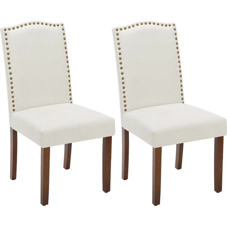 Sweetcripy Esszimmerstuhl (2er Set), Hochwertige gepolsterte Leder-Esszimmerstühle mit Nagelkopfverzierung und Holzbeinen, Esszimmerstühle für Schlafzimmer, Wohnzimmer, Esszimmer, Beige White – Bild 1