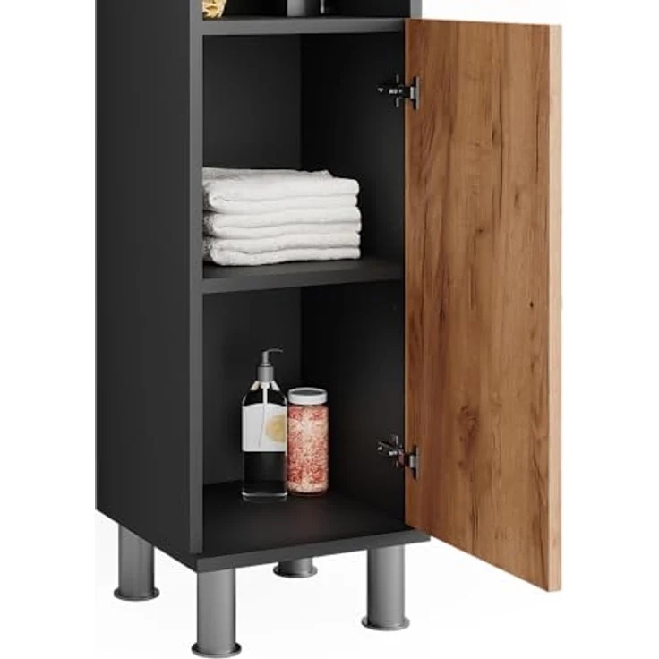 Vichy Badmöbelset Fynn, 3-teiliges Badspiegelschrank-Set mit Midischrank, Anthrazit/Goldkraft Eiche, umfangreicher Stauraum – Bild 6