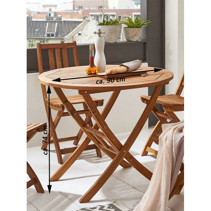 Balkonmöbel Set 5tlg Akazie Klapptisch rund 90 cm JUSTIN/BLOOM 59423158 – Bild 5
