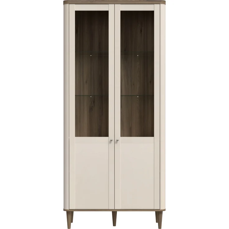 Forte LACETTI Vitrine 90, moderne Wohnzimmervitrine mit Skandi Lamellen Design, 2-türig, Holzwerkstoff, Kaschmir | Beige mit Valencia Eiche Holzdekor, 90,1 cm breit x 200,5 cm hoch x 41,2 cm tief – Bild 2