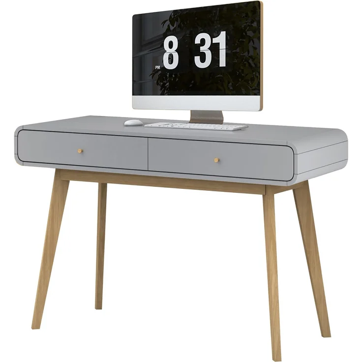DHP Furniture Cassie Schreibtisch mit 2 Schubladen in Grauer Holzoptik aus Spanplatte (BxTxH) 120 x 50 x 79 cm