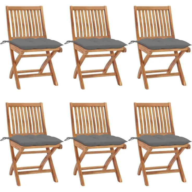 vidaXL Klappbare Gartenstühle mit Kissen 6 Stk. Massivholz Teak 3072850