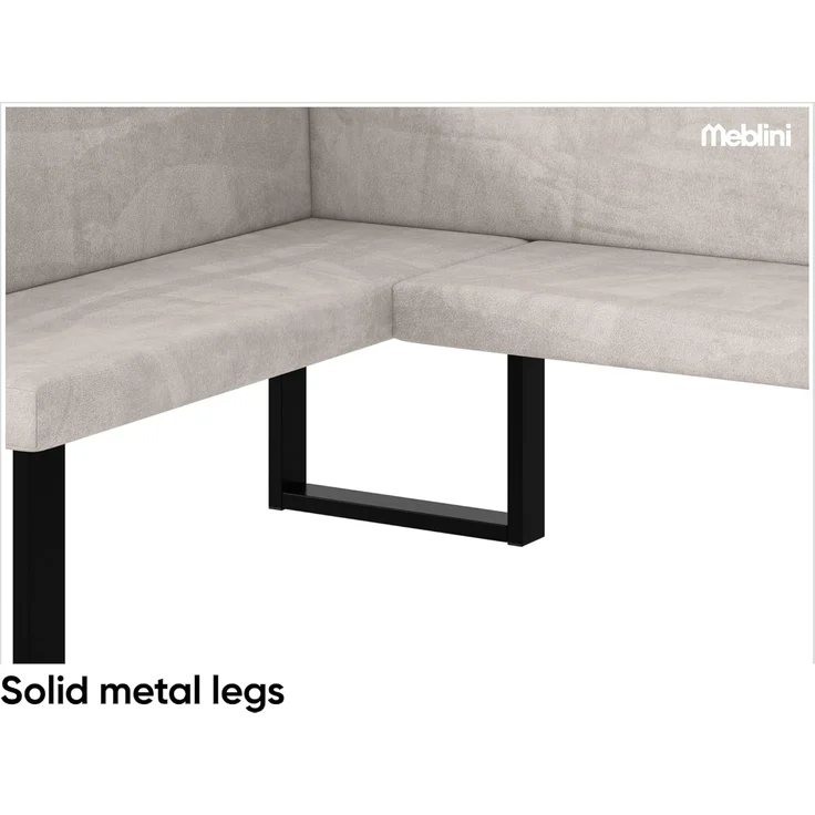MEBLINI Eckbank für Esszimmer mit ausziehbarem Tisch - Küchenbank - Essecke - Sitzecke Küche - TONI - U-Beine 128x168x87cm Links - Beige Samt/M Schwarz Hochgl. – Bild 7