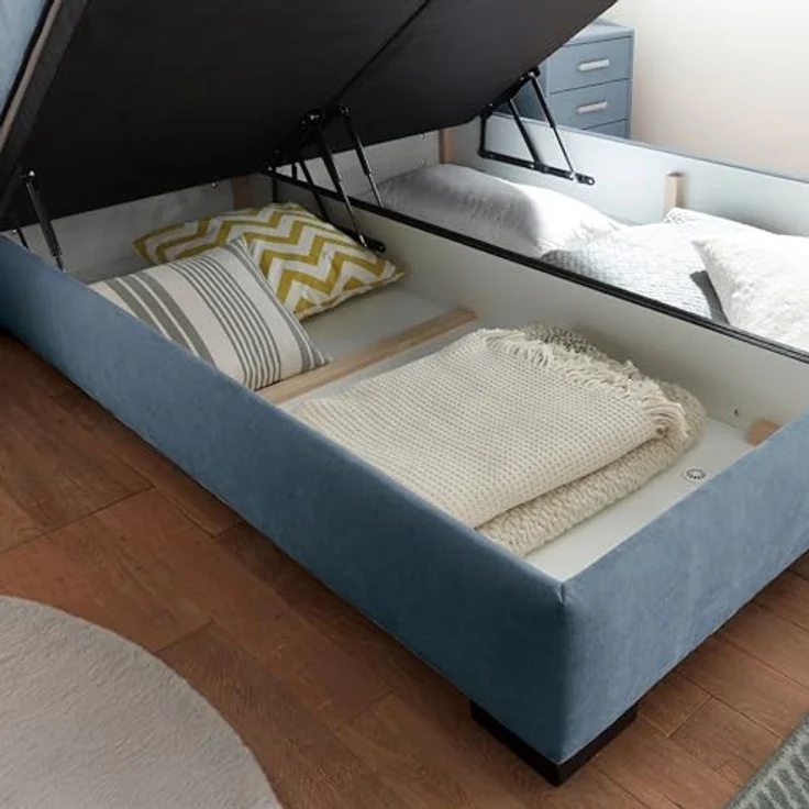 NAGOL B Boxbett 160x200, Denim - Bequemes Doppelbett mit Bettkasten und Premium 9-Zonen-Federkern Wendematratze - 185 x 114 x 214 cm (B/H/T) – Bild 6