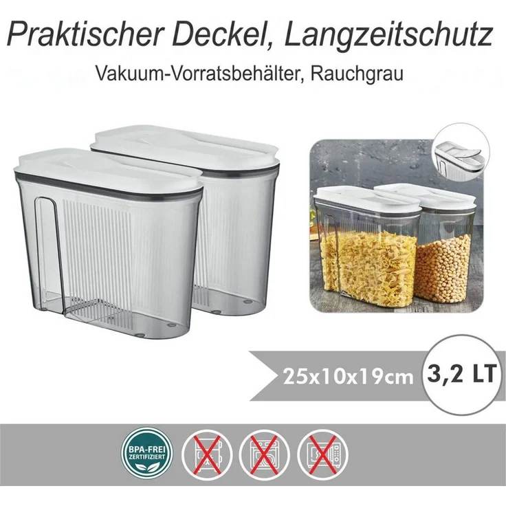 Vip Ahmet Vorratsdose Vorratsdosen mit Deckel, BPA-frei Kunststoff, 12-tlg, 12x3,2L, Kunststoff, (12-tlg, 12er-Set, 12x3,2L), Vakuumdeckel mit Ausgießöffnung – Bild 3