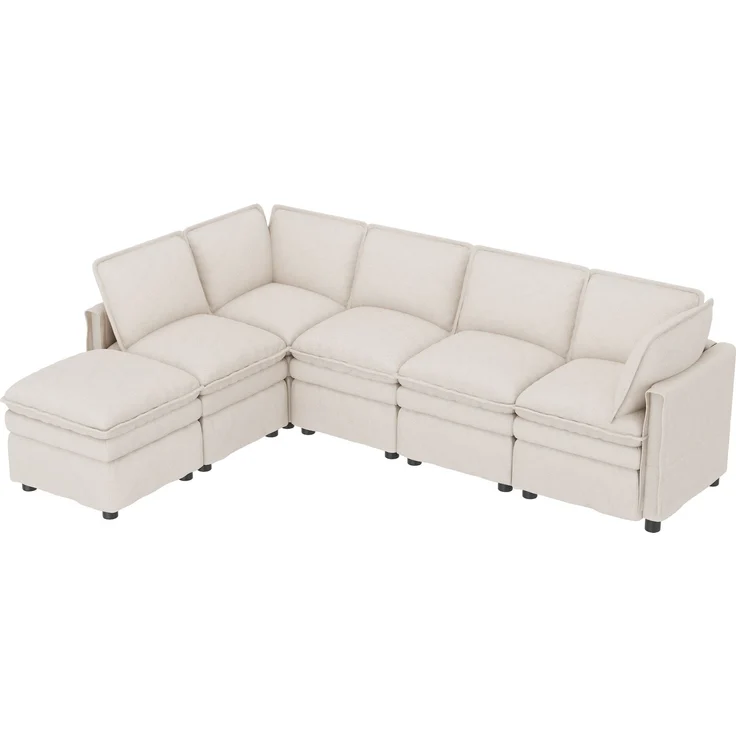 ZUBALIYA Wohnlandschaft 127x91 cm, mit Chenille - Bezug, mit Samtbezug, mit breiten Armlehnen, modular aufgebaut, Beige – Bild 20