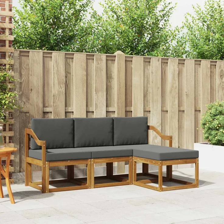 vidaXL Outdoor-Sofagarnitur 4 stk. 3-Sitzer Natur und Anthrazit 3366235