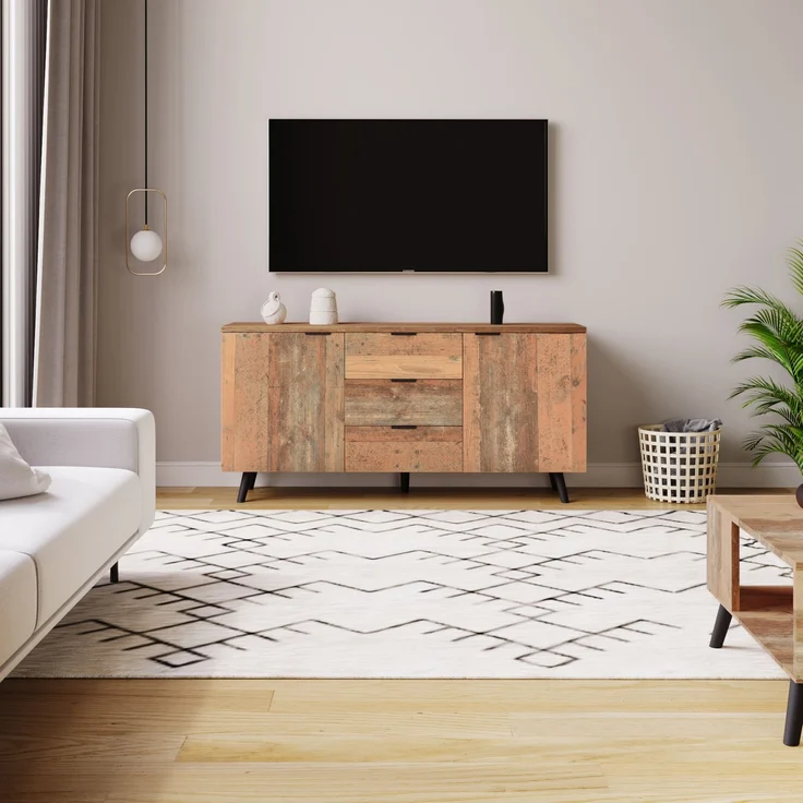 ZUBALIYA Kommode 140x35x70 cm, mit verstellbaren Einlegeböden, aus Spanplatte, Antikbraun – Bild 5