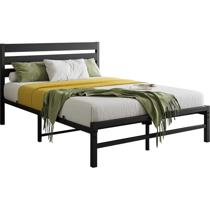 Doppelbett aus Metall mit MDF-Kopfteil, ohne Matratze, 140x200 cm, Schwarz – Bild 8
