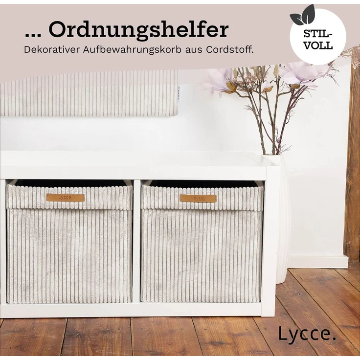 Lycce faltbare Aufbewahrungsbox, 4er Set - Cord, passend für Kallax Regal, abnehmbarer Bezug, robust, formstabil Beige 31x33x33cm – Bild 9