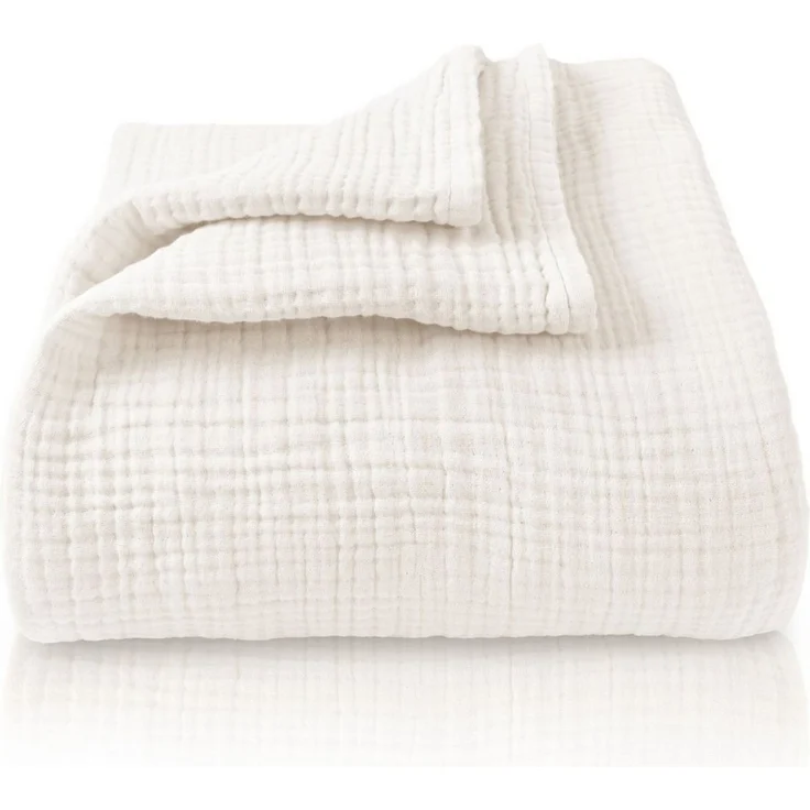 LAYNENBURG Premium Musselin Tagesdecke 150x200-100% Baumwolle - extraweiche Baumwolldecke als Kuscheldecke, Bett-Überwurf, Sofa-Überwurf, Couch-Überwurf - warme Sofa-Decke (Creme-Ecru) – Bild 1