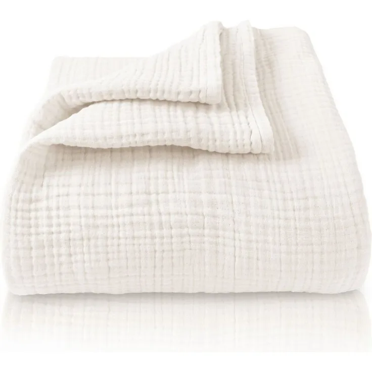 LAYNENBURG Premium Musselin Tagesdecke 150x200-100% Baumwolle - extraweiche Baumwolldecke als Kuscheldecke, Bett-Überwurf, Sofa-Überwurf, Couch-Überwurf - warme Sofa-Decke (Creme-Ecru)