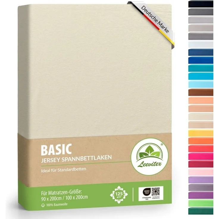 leevitex® Spannbettlaken 90x200 cm - 100x200 cm | Spannbetttuch Bettlaken | 100% Jersey Baumwolle | Matratzenhöhe bis 25 cm | Öko-tex | Creme/Naturweiß – Bild 4
