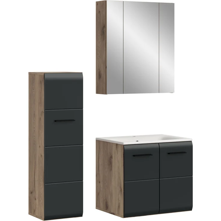 Badkombination (B/H/T: 105x185x46 cm) in schwarz matt und Nox Oak Nachbildung – Bild 1