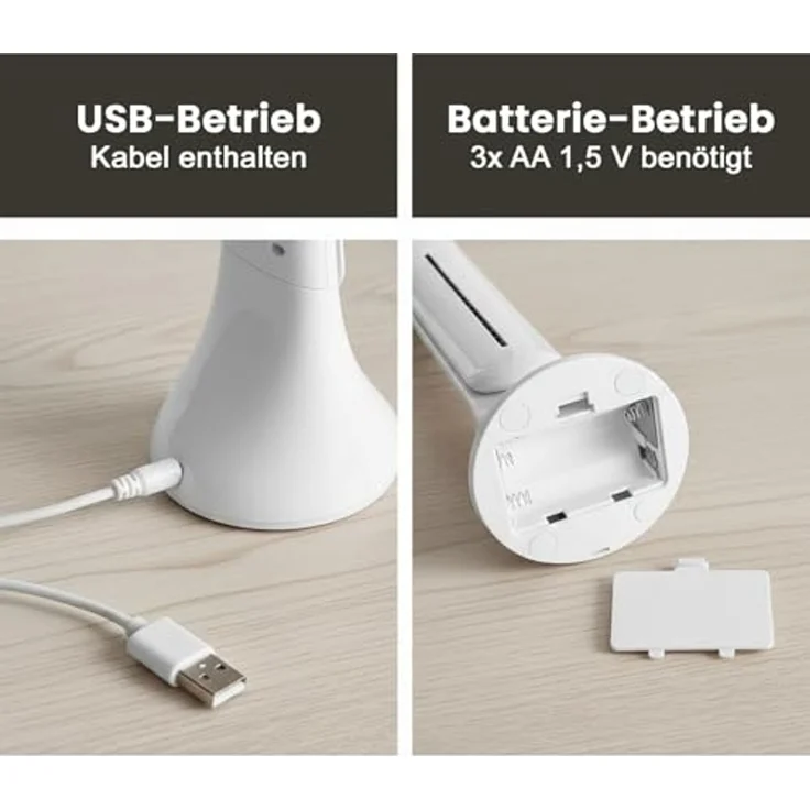 EAXUS LED Schreibtischlampe Moderne Touch Tischleuchte mit 3 Helligkeitsstufen, LED fest integriert, Tageslichtweiß, Stromversorgung über USB oder Batterien – Bild 6