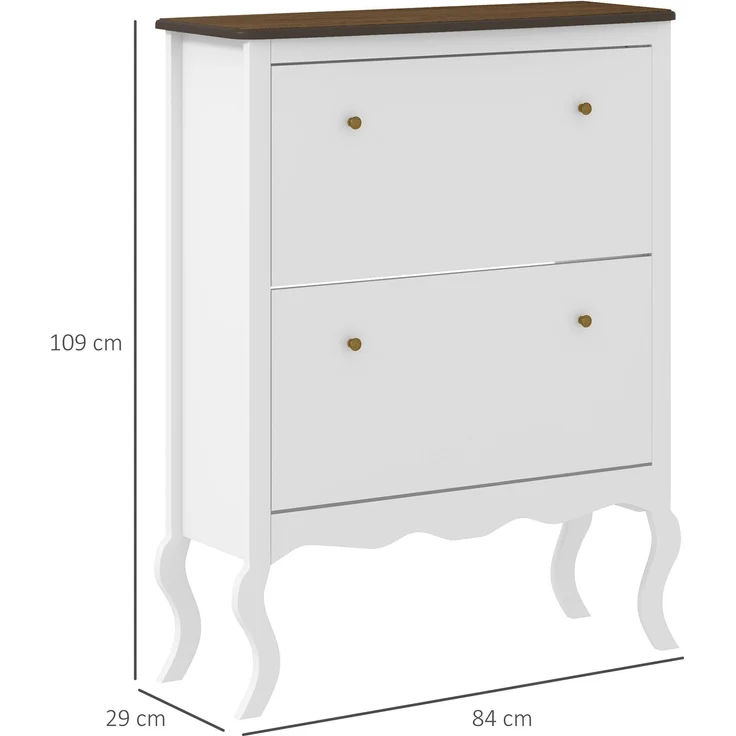 MELAYR, Schmales Schuhregal mit 2 klappbaren Schubladen, 84 x 29 x 109 cm, Weiß – Bild 5