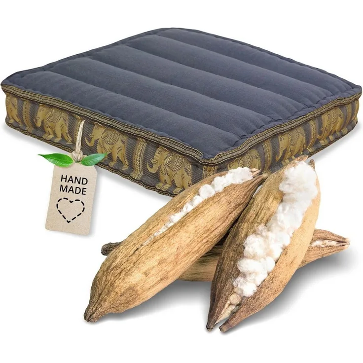 livasia Sitzkissen Bodensitzkissen (Deluxe) vegan und handgefertigt, 50 x 50 x 10 cm, Kapok