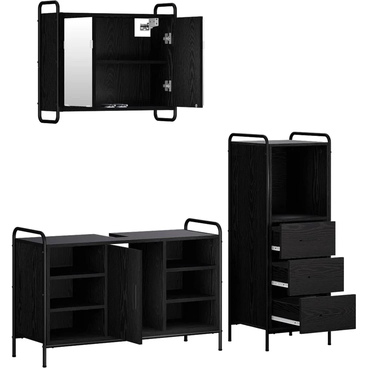 vidaXL Badezimmerschrank-Set 3 stk. Schwarz Eichen-Optik 3444537 – Bild 6