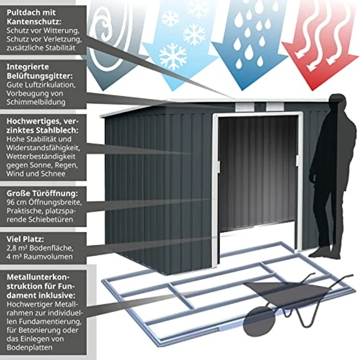 HATTORO P100 Metall Gerätehaus Geräteschuppen Garten Schuppen Gartenhaus Grau – Bild 3
