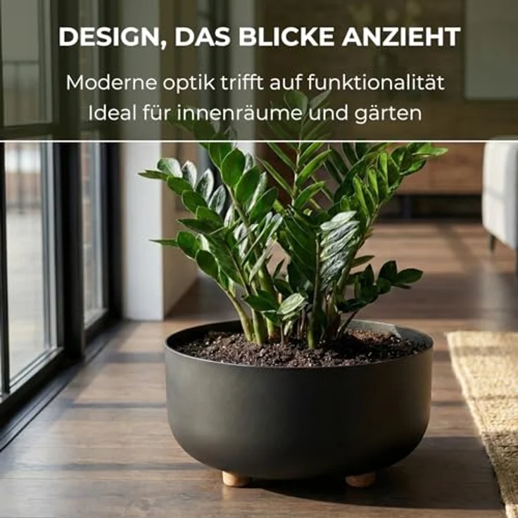 LAMELA Kunststoff Blumentopf rund mit Füßen, Ø 30 cm, 7,7 L - Schwarz – Bild 3