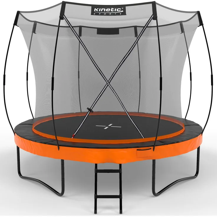 KINETIC SPORTS Premium Outdoor Trampolin 'Ultimate Pro' für Kinder und Erwachsene, AirMAXX Sprungtuch, mit Leiter, Fieberglas, bis zu 160 kg, Sunset Orange, Ø 305 cm